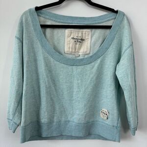 Abercrombie & Fitch Women's Plunge Scoop Neck Long Sleeve Crop Blue Sweater Sz M